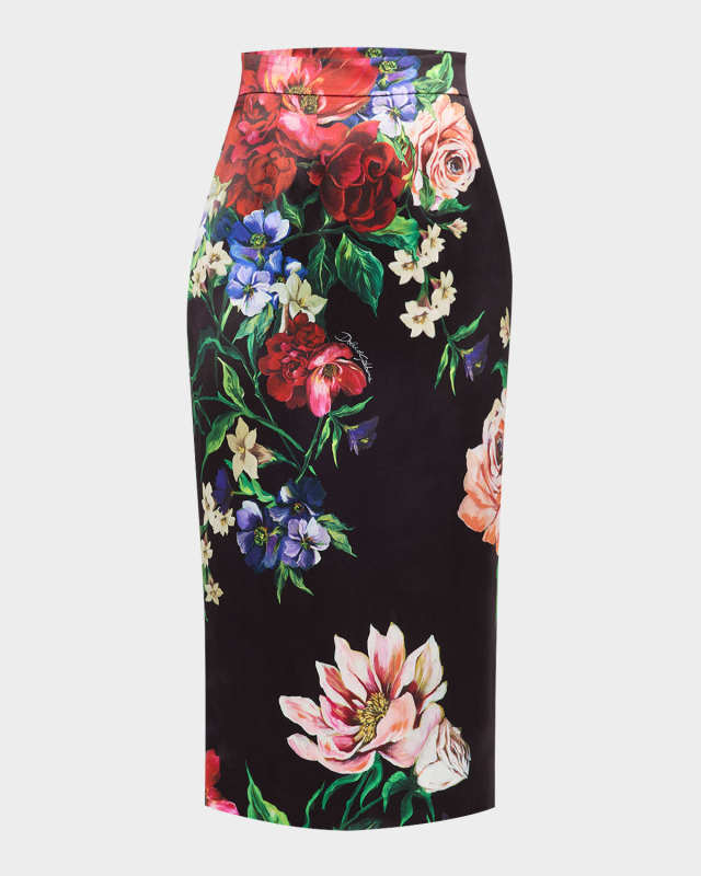 Rasovi Bouquet Satin Midi Skirt